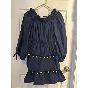VTG Ina Womens Blue Off Shoulder Long Sleeve Fit & Flare‎ Dress Size Large